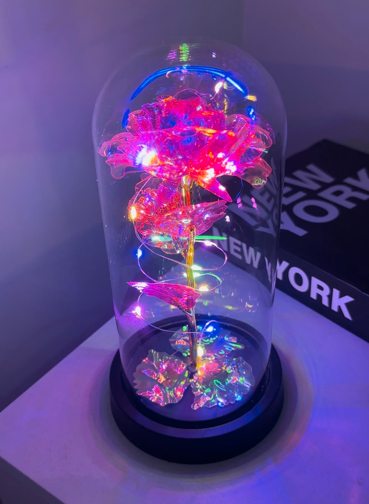 Galaxy Rose in a Glass Dome - Red and Pink