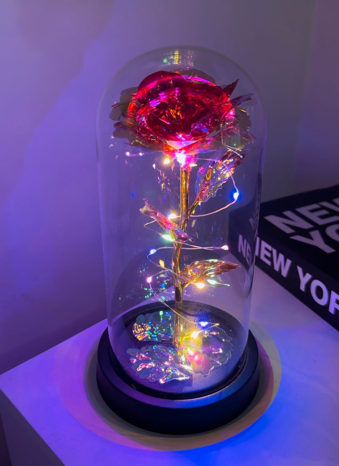 Galaxy Rose in a Glass Dome - Red and Pink