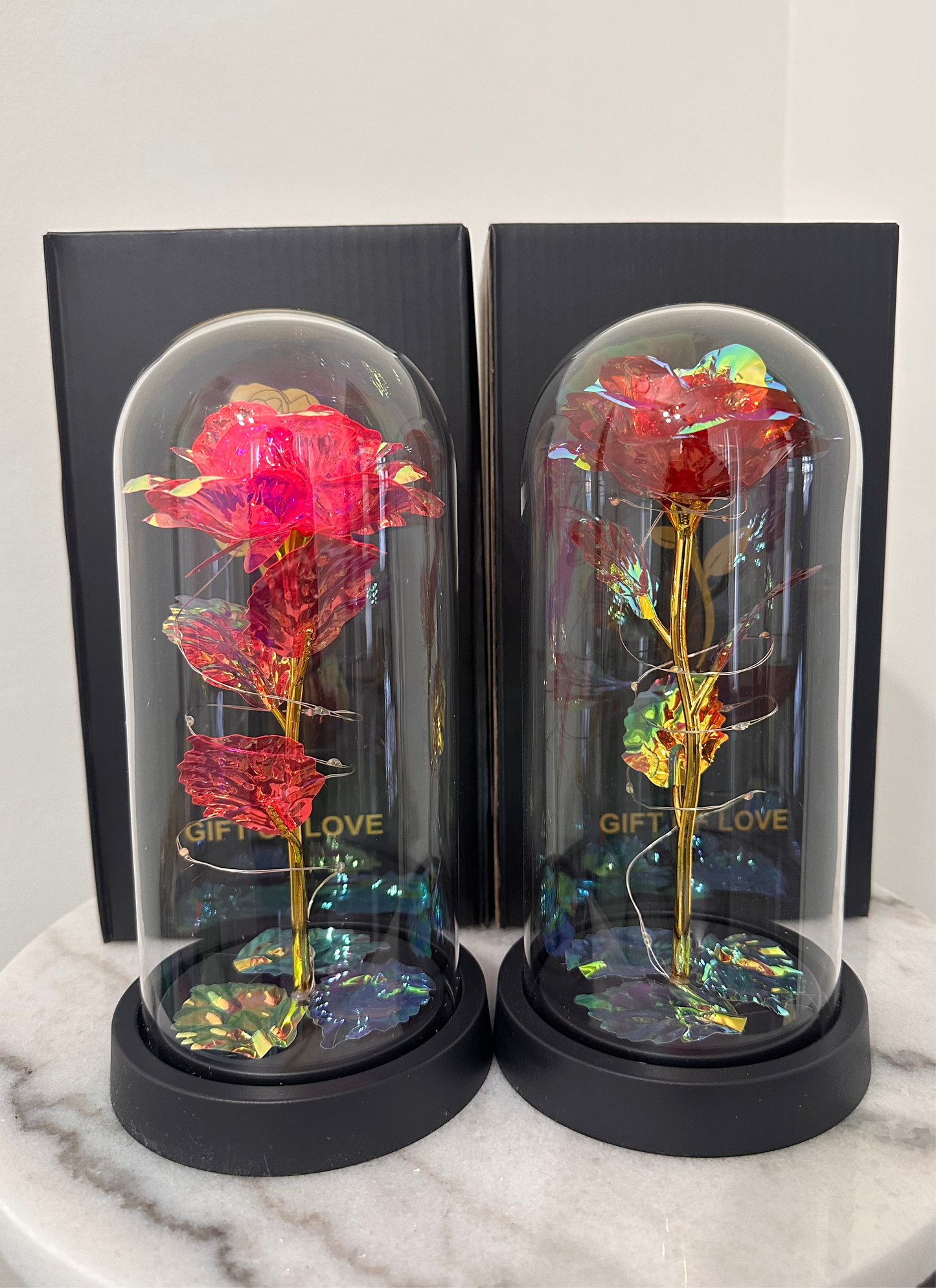 Galaxy Rose in a Glass Dome - Red and Pink