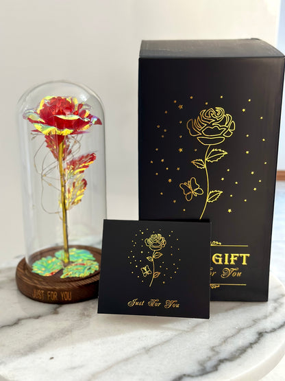 Luxury Galaxy Rose in a Glass Dome - Red, Pink and Pearl