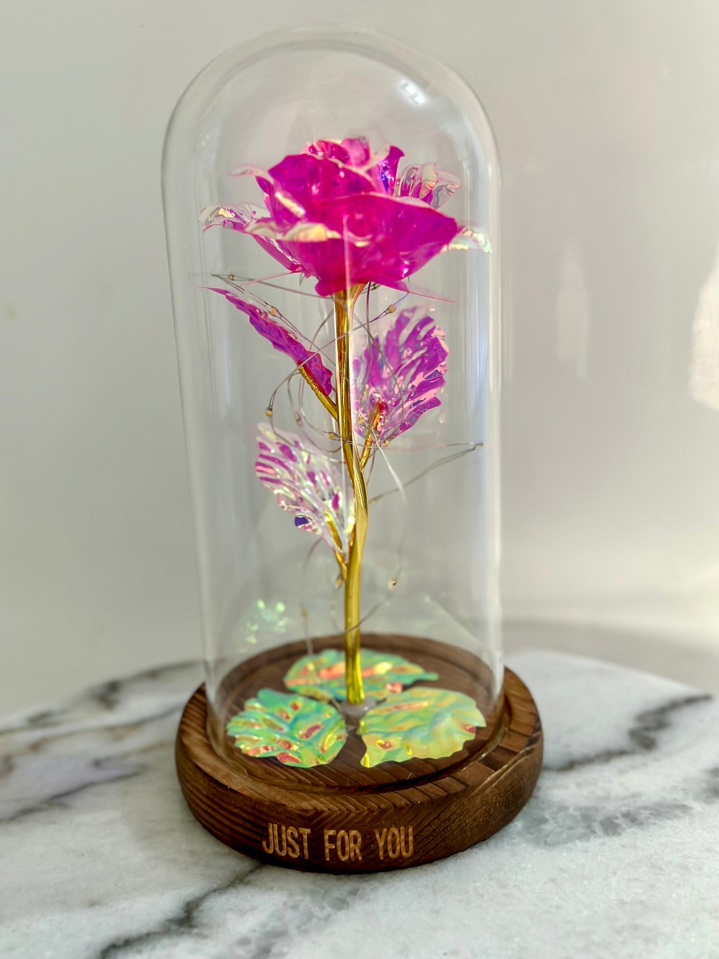 Luxury Galaxy Rose in a Glass Dome - Red, Pink and Pearl