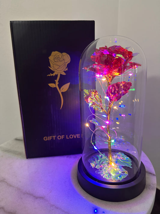 Galaxy Rose in a Glass Dome - Red and Pink