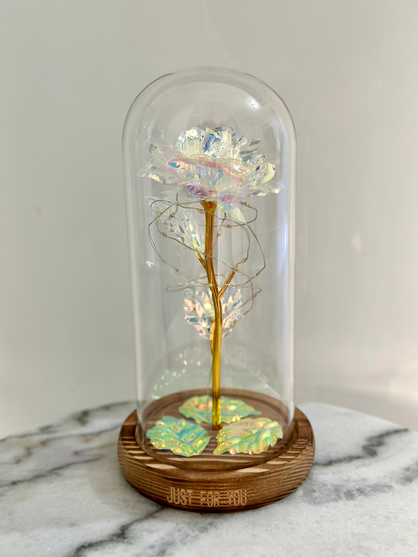 Luxury Galaxy Rose in a Glass Dome - Red, Pink and Pearl