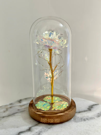 Luxury Galaxy Rose in a Glass Dome - Red, Pink and Pearl