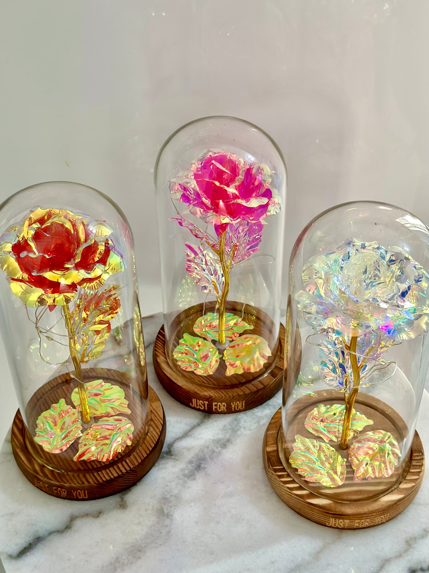 Luxury Galaxy Rose in a Glass Dome - Red, Pink and Pearl
