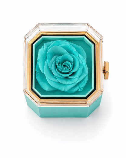Square Preserved Rose Jewellery Flip Box with Beautiful Heart Necklace