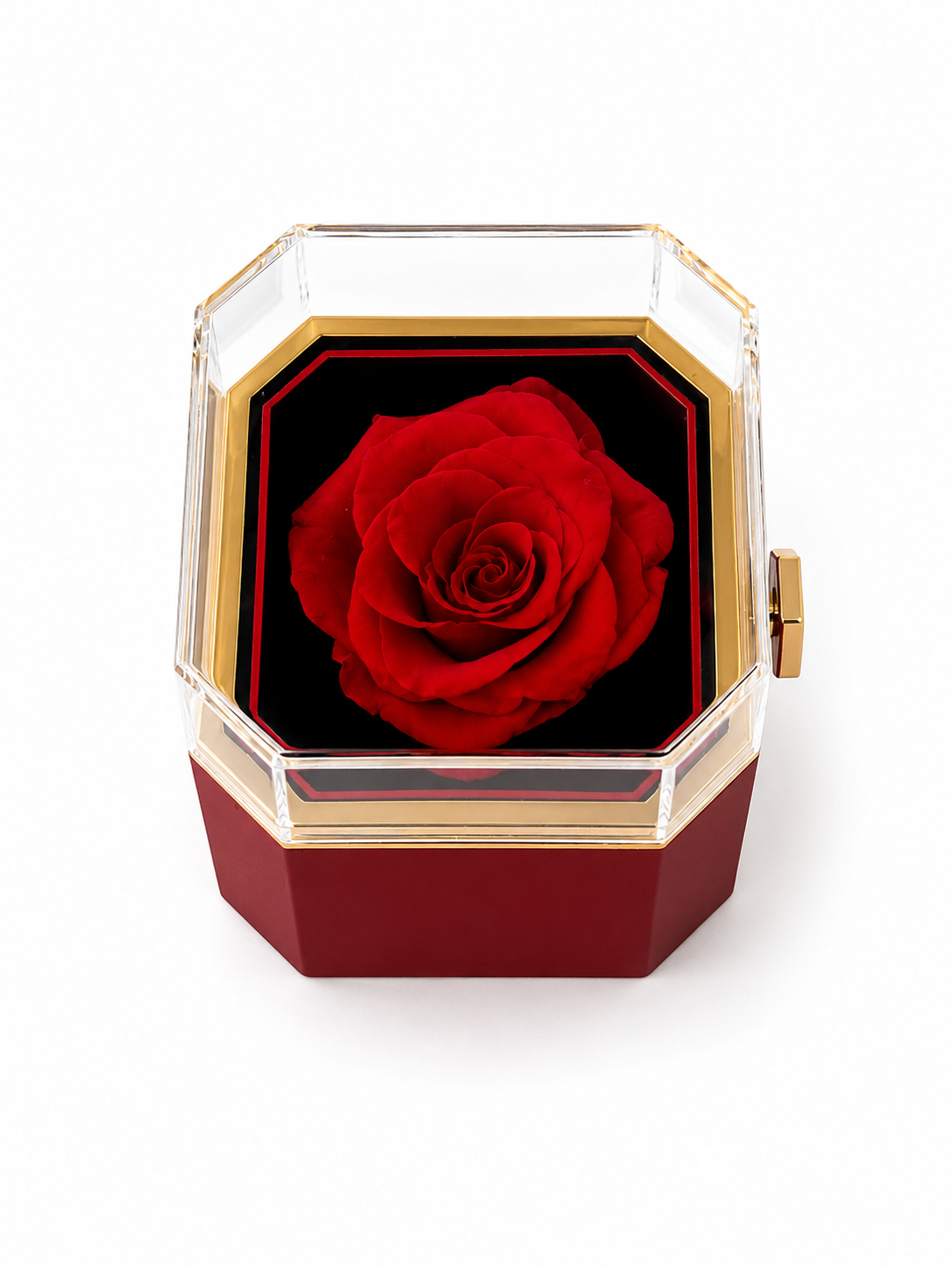 Square Preserved Rose Jewellery Flip Box with Beautiful Heart Necklace