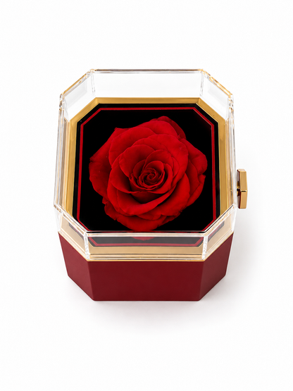 Square Preserved Rose Jewellery Flip Box with Beautiful Heart Necklace