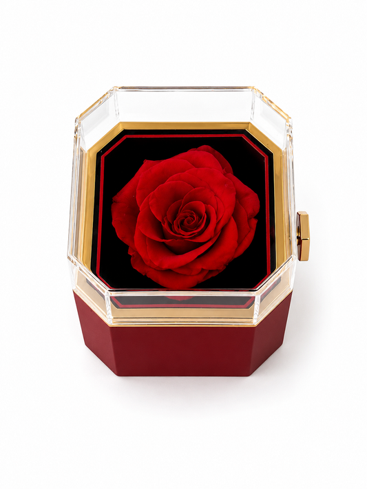 Square Preserved Rose Jewellery Flip Box with Beautiful Heart Necklace