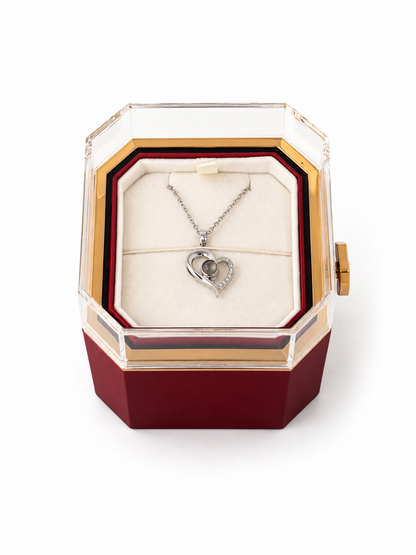 Square Preserved Rose Jewellery Flip Box with Beautiful Heart Necklace