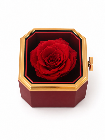 Square Preserved Rose Jewellery Flip Box with Beautiful Heart Necklace