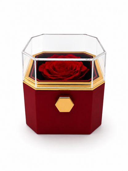 Square Preserved Rose Jewellery Flip Box with Beautiful Heart Necklace