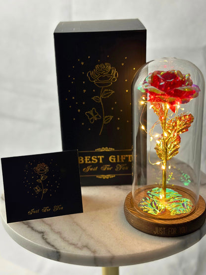 Luxury Galaxy Rose in a Glass Dome - Red, Pink and Pearl
