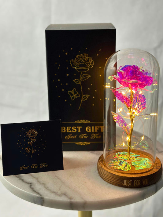 Luxury Galaxy Rose in a Glass Dome - Red, Pink and Pearl