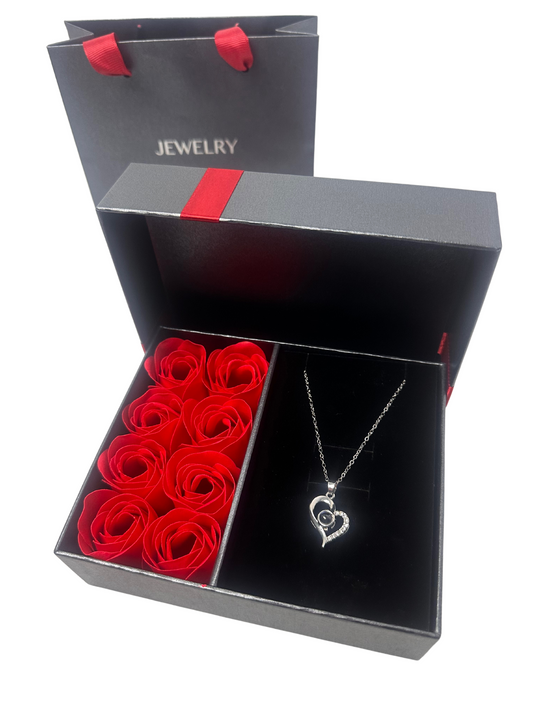 Jewellery Box with Silver Heart ‘I Love You in 100 Languages’ Necklace