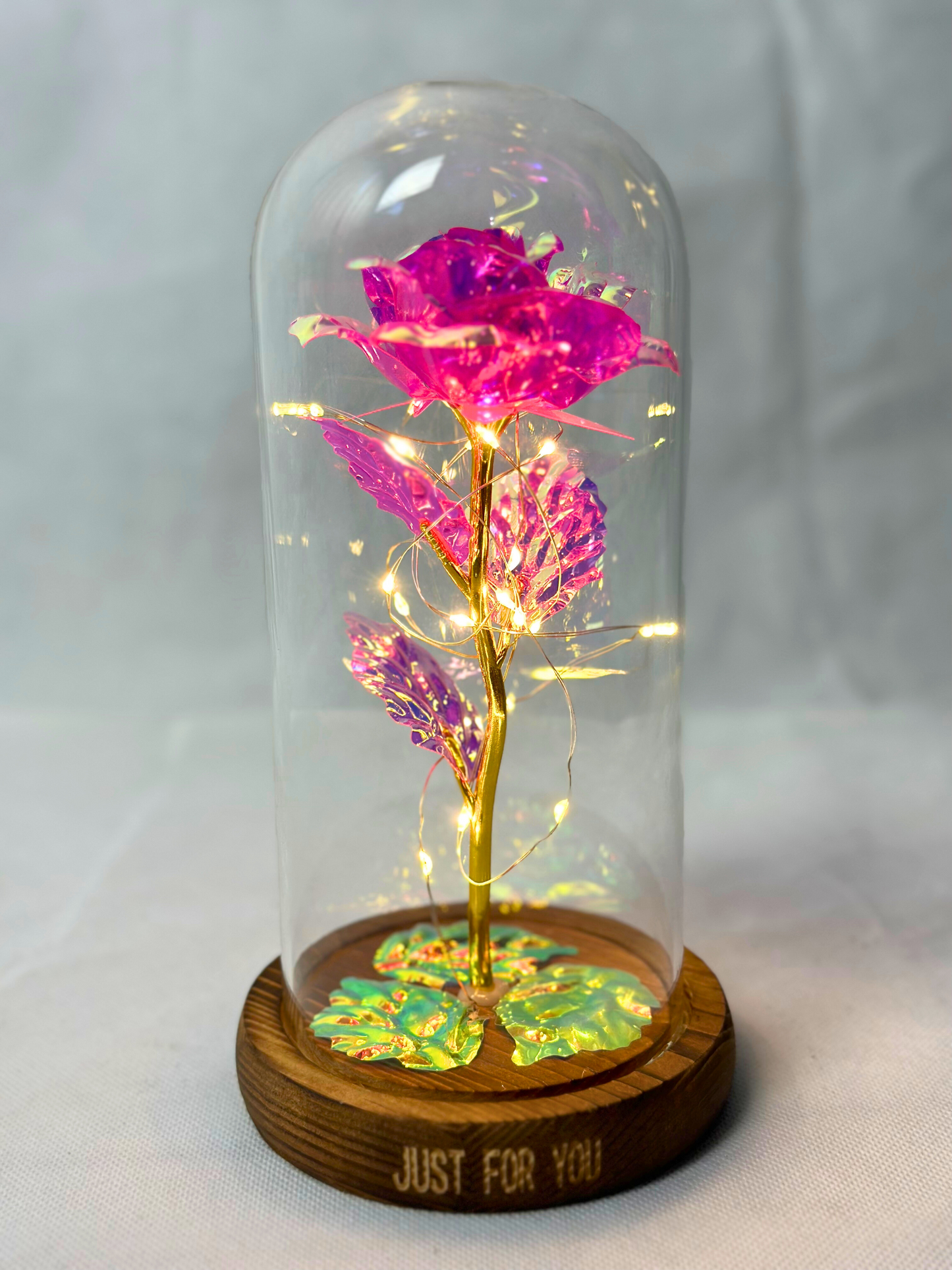 Luxury Galaxy Rose in a Glass Dome - Red, Pink and Pearl
