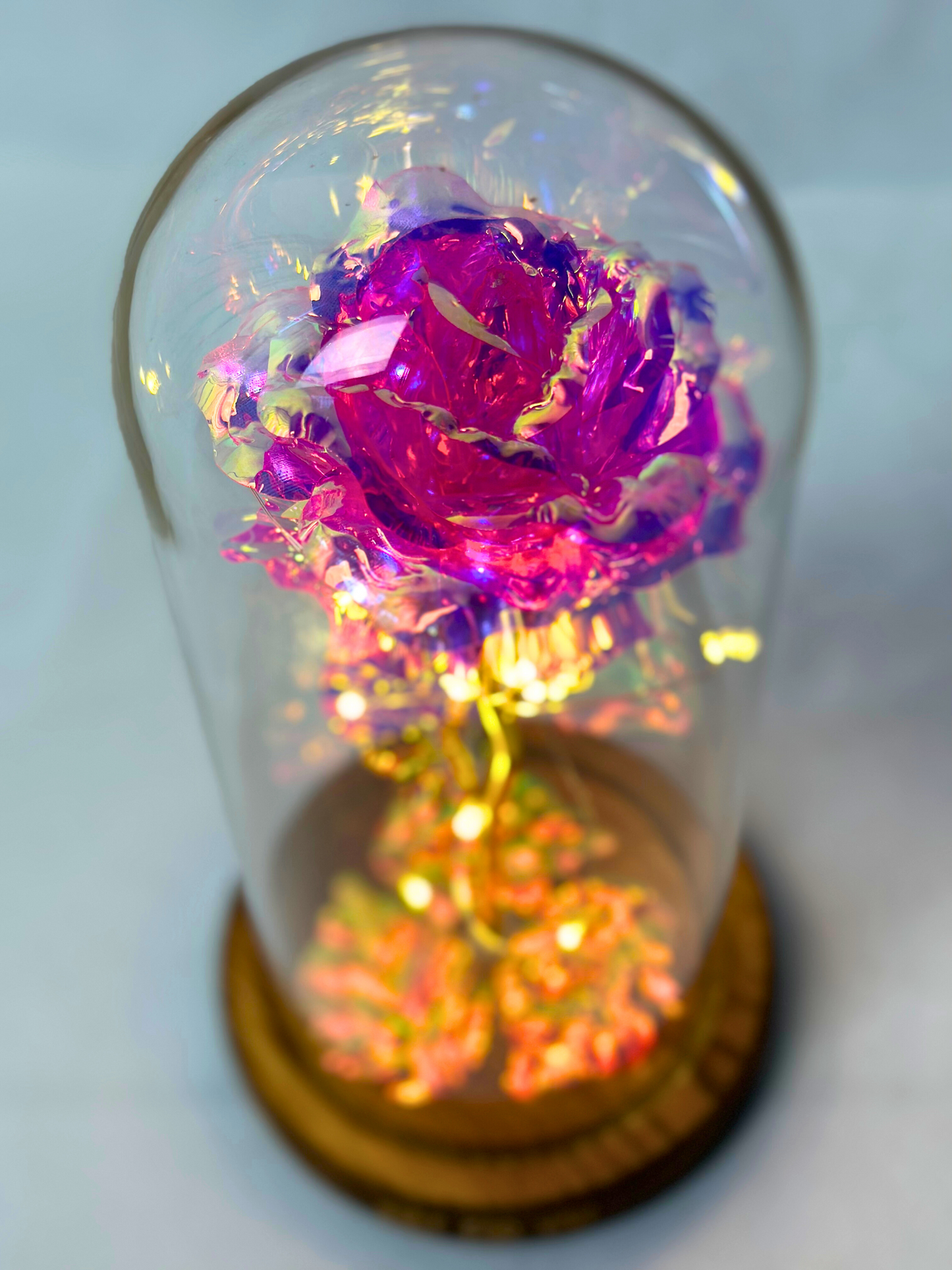Luxury Galaxy Rose in a Glass Dome - Red, Pink and Pearl