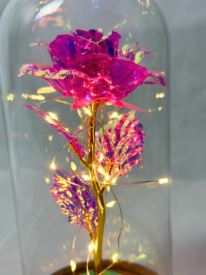 Luxury Galaxy Rose in a Glass Dome - Red, Pink and Pearl