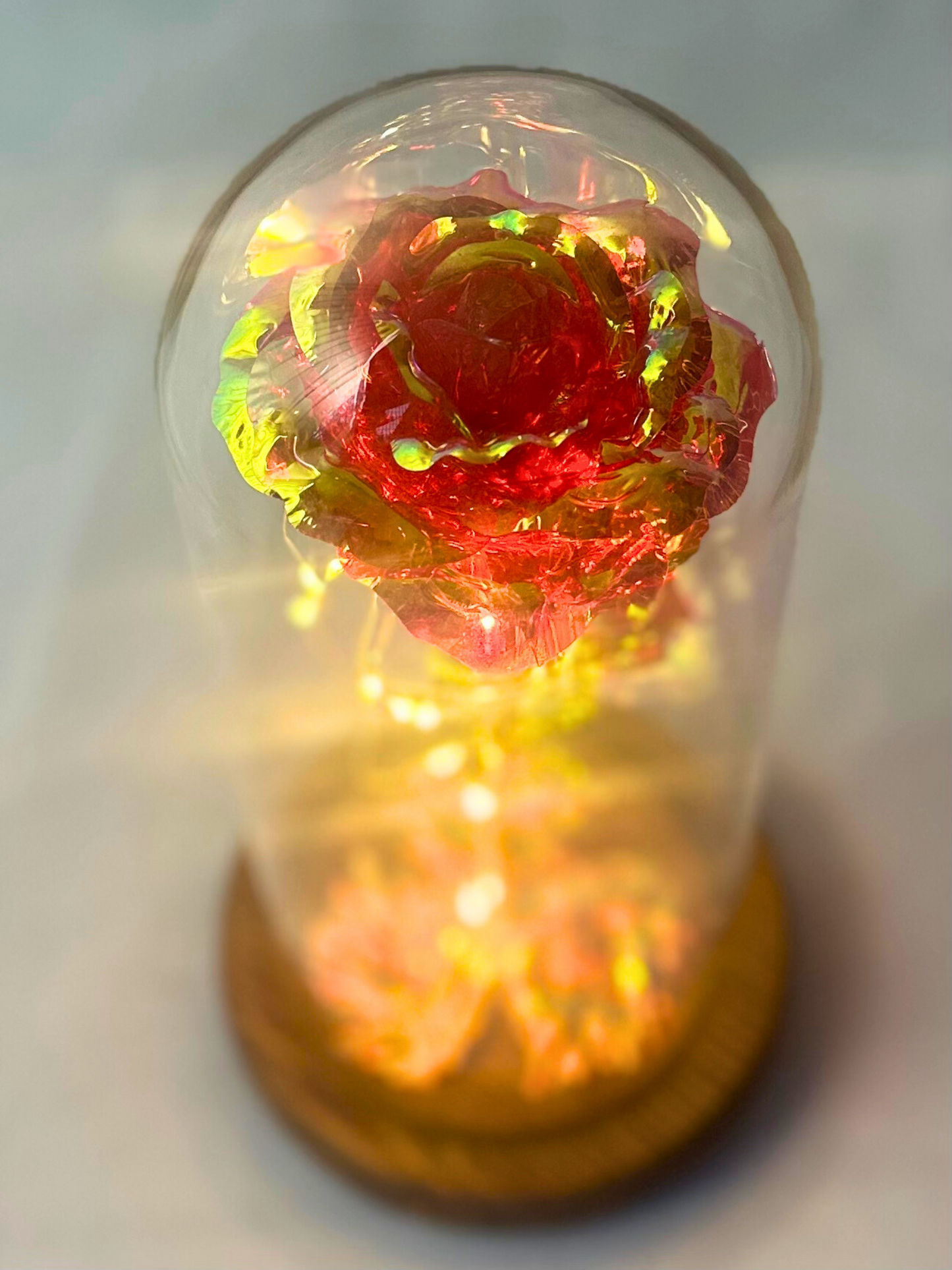 Luxury Galaxy Rose in a Glass Dome - Red, Pink and Pearl