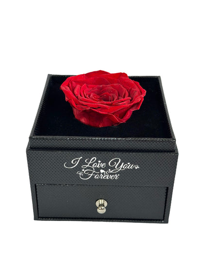Preserved Rose Jewelry Box with Beautiful Silver Heart Necklace