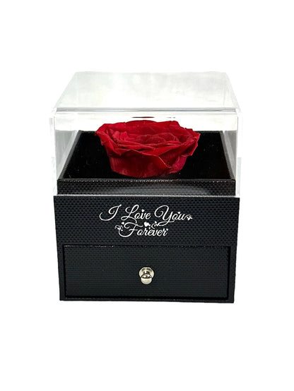 Preserved Rose Jewelry Box with Beautiful Silver Heart Necklace