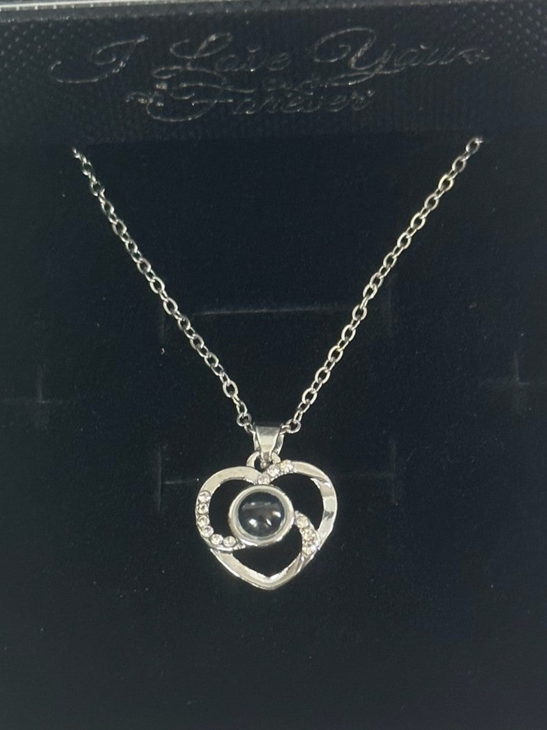 Preserved Rose Jewelry Box with Beautiful Silver Heart Necklace