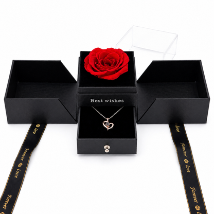 Preserved Rose Surprise Jewellery Box with Beautiful Heart Necklace
