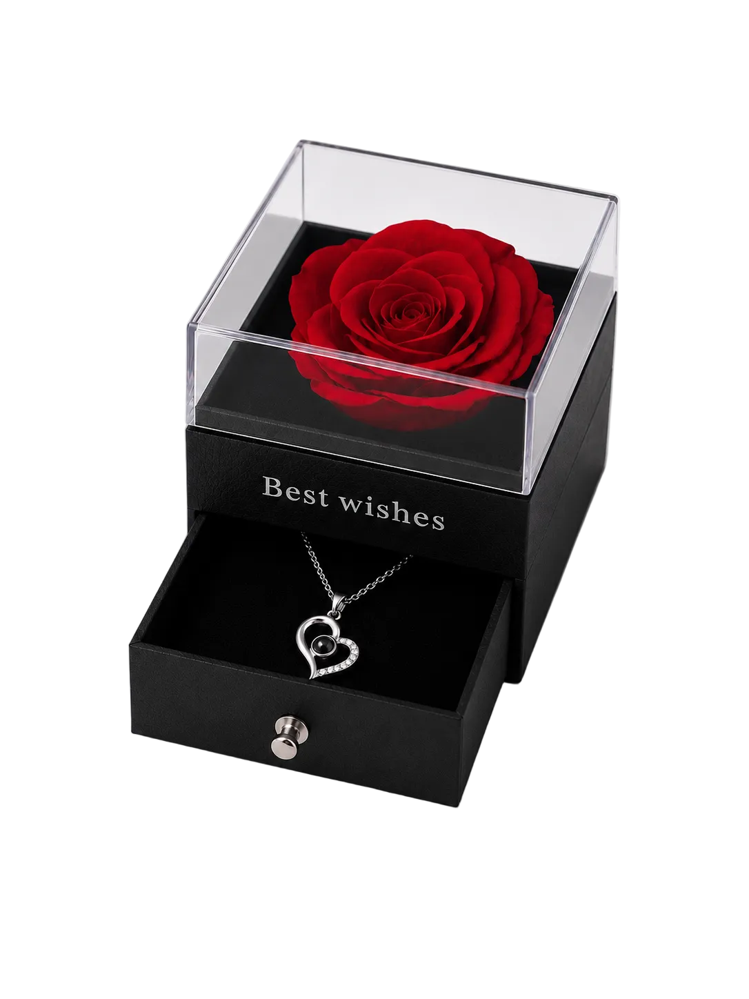 Preserved Rose Jewelry Box with Beautiful Heart Necklace