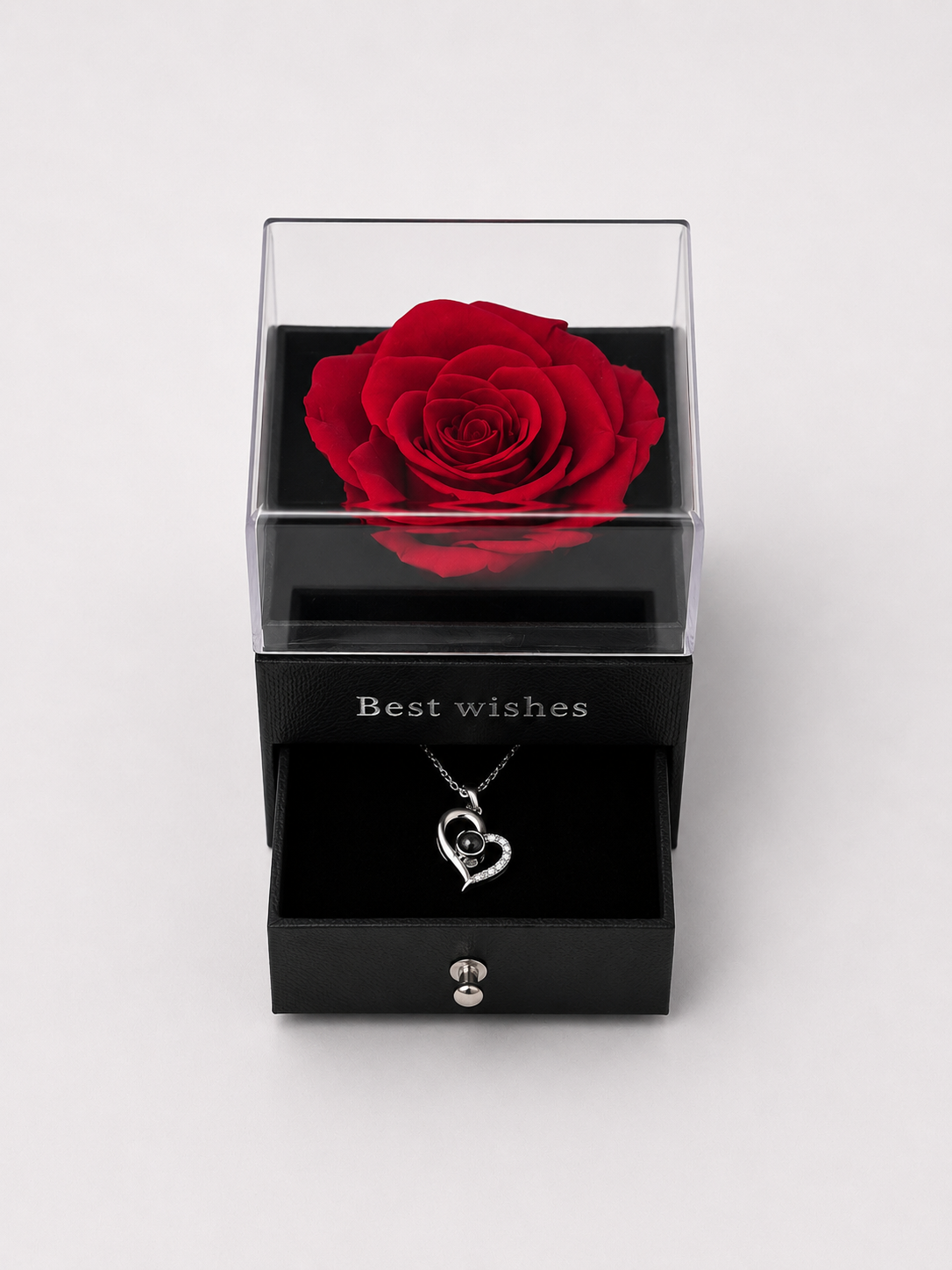 Preserved Rose Jewelry Box with Beautiful Heart Necklace