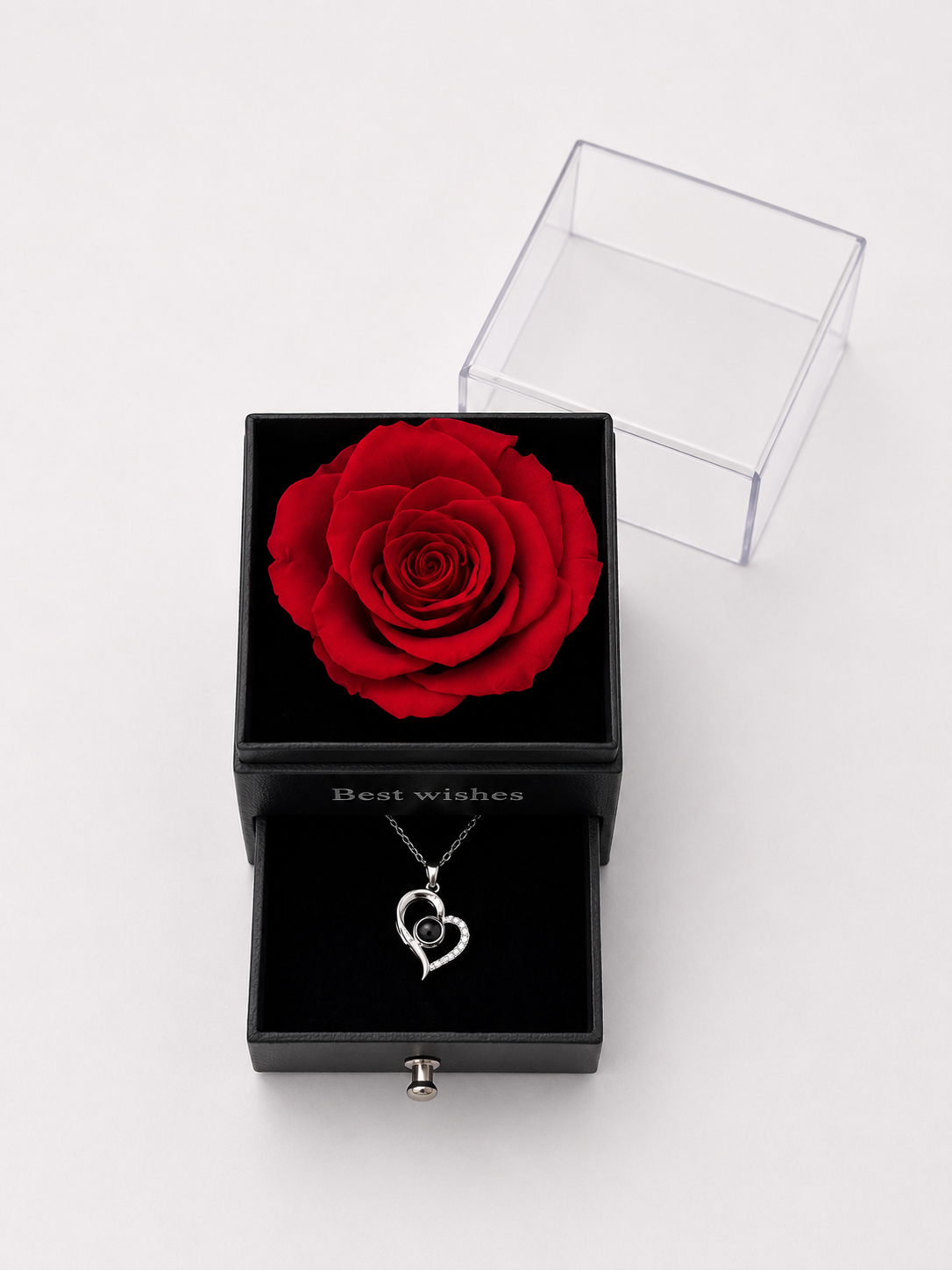 Preserved Rose Jewelry Box with Beautiful Heart Necklace