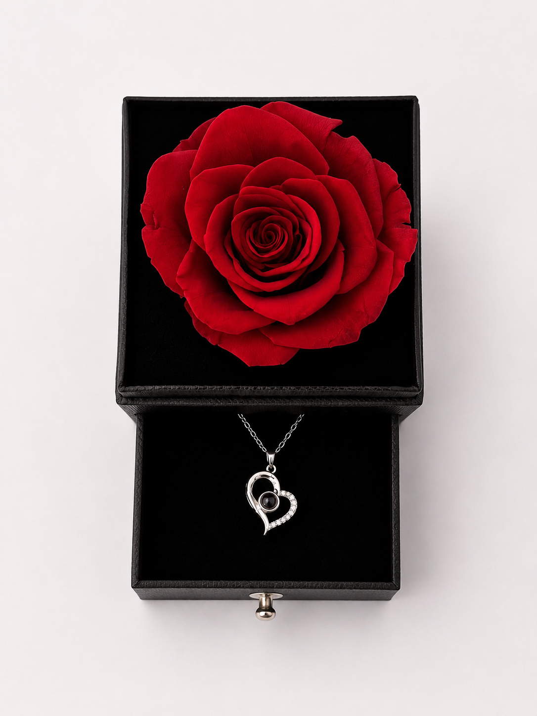 Preserved Rose Jewelry Box with Beautiful Heart Necklace